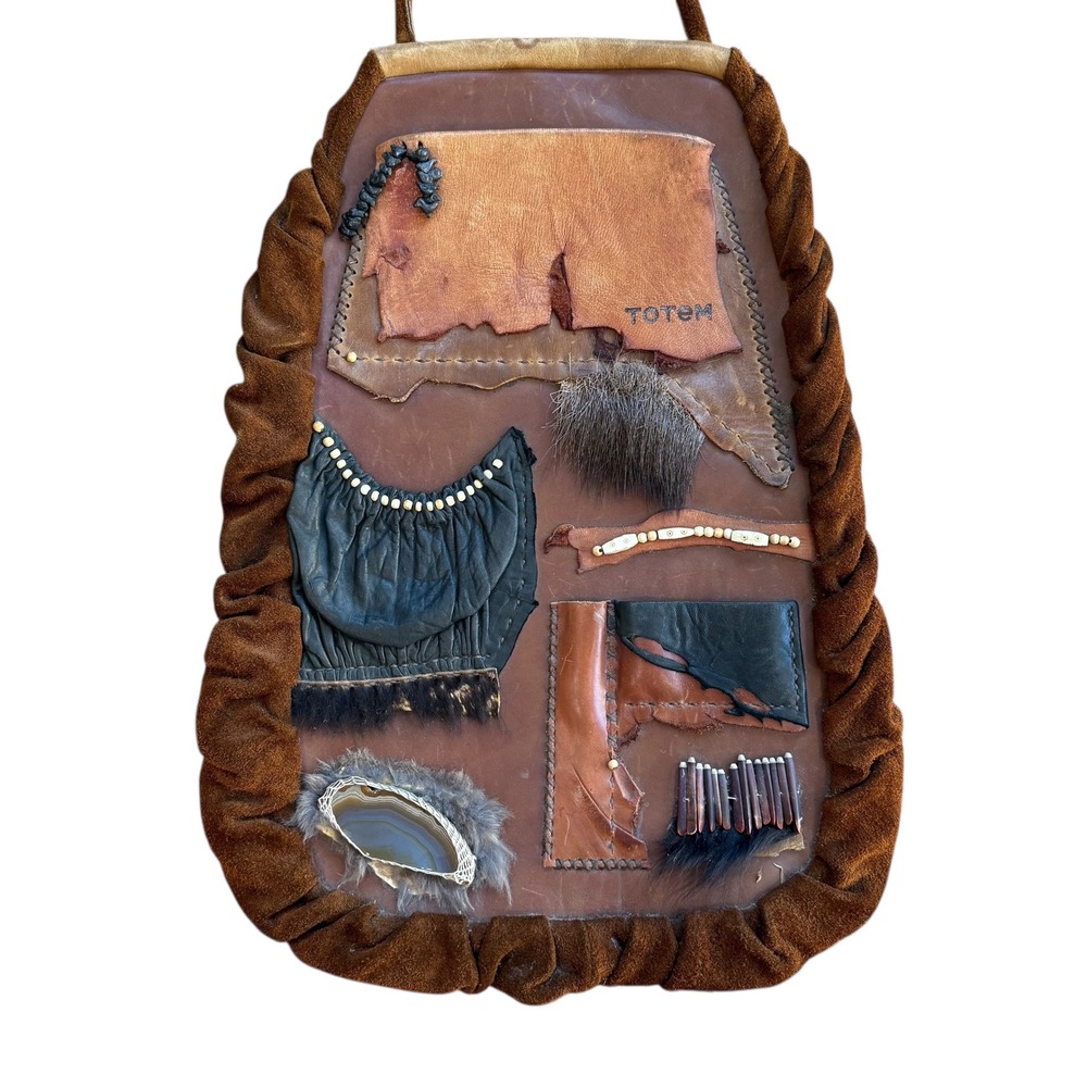 Totem Leather Bag Backpack Boho Tribal Applique Shoulder Bag Unique Handmade